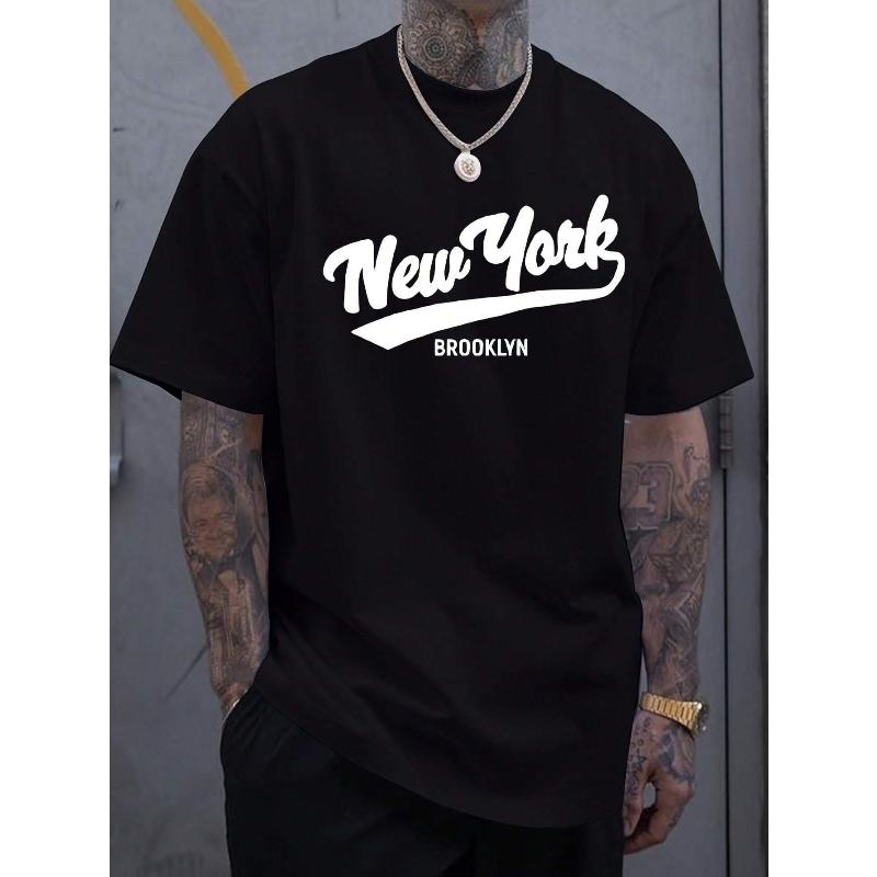 New york Brooklyn handwritten wind printed white T American street loose short sleeves for men and women with the same paragraph.