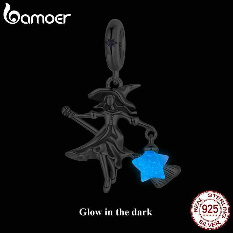 BAMOER Solid 925 Silver Luminous Elf Witch Pendant fit Original Bracelet & Necklaces Halloween Jewelry DIY bamoer Charm