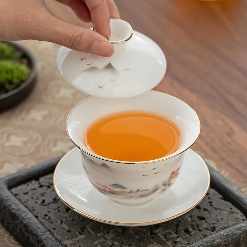 Dehua Weißporzellan Gaiwan mit Goldbemalung
