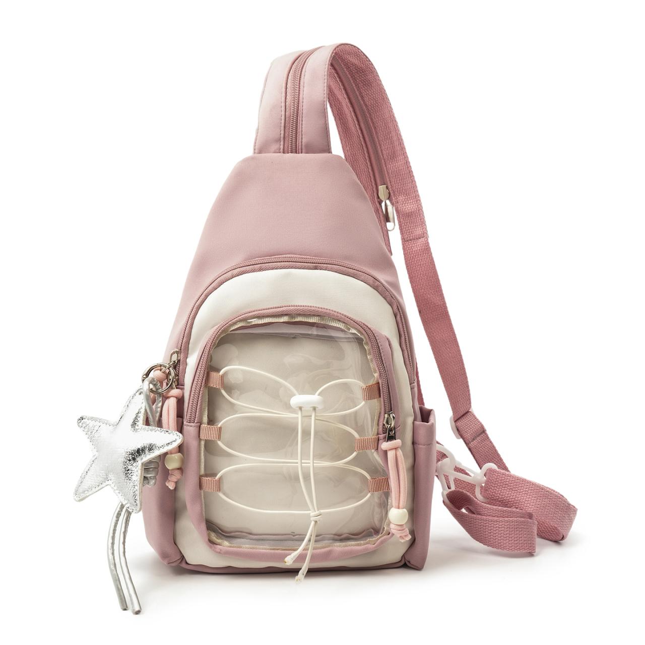 

Women s Patchwork Clear Window Star Charm Fanny Pack Cute Casual Women Daily Street Backpacks 2026 Small Fashion Female Bags 19cmx8cmx33cm рожевий