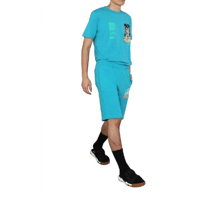 Men's Off-White C/O Virgil Abloh Skeleton Character Printing Short Sleeve Ordinary Version Blue T-Shirt OMAA027R201850143988