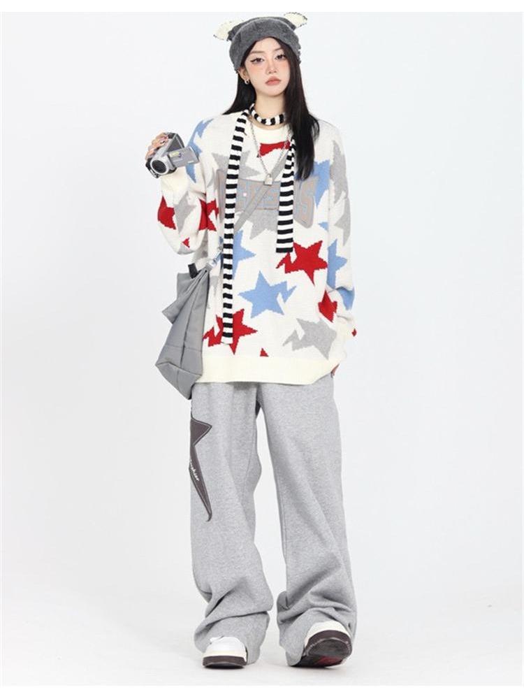 Y2K Streetwear Star Jogging Joggebukser Kvinner Harajuku Retro Vintage Patchwork Sportsbukser Oversized Hip Hop Wide Joggers