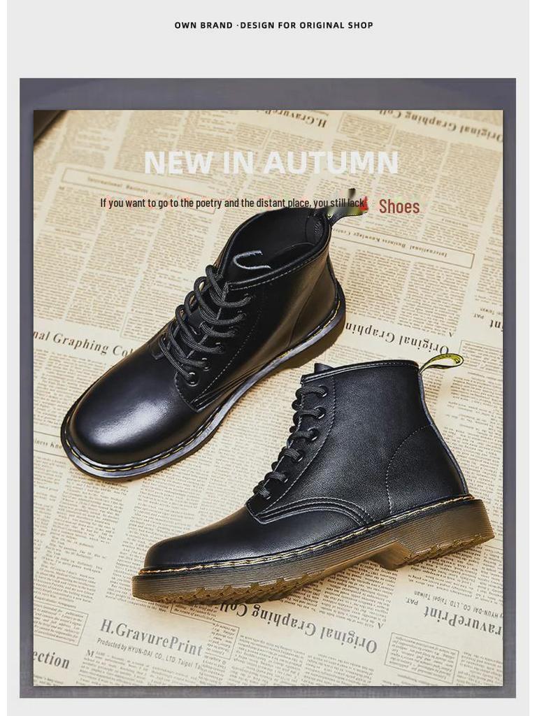 Classic Retro British Style 1460 Martin Boots - Flat Six-Hole Genuine Leather Motorcycle Short Boots with Thick Soles.
