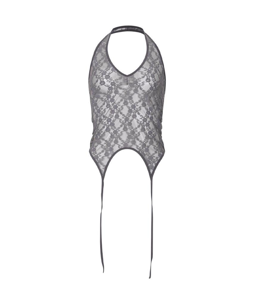 Peullijeunopallou Lua Garter Lace Halter Sleeveless Top (Charcoal)