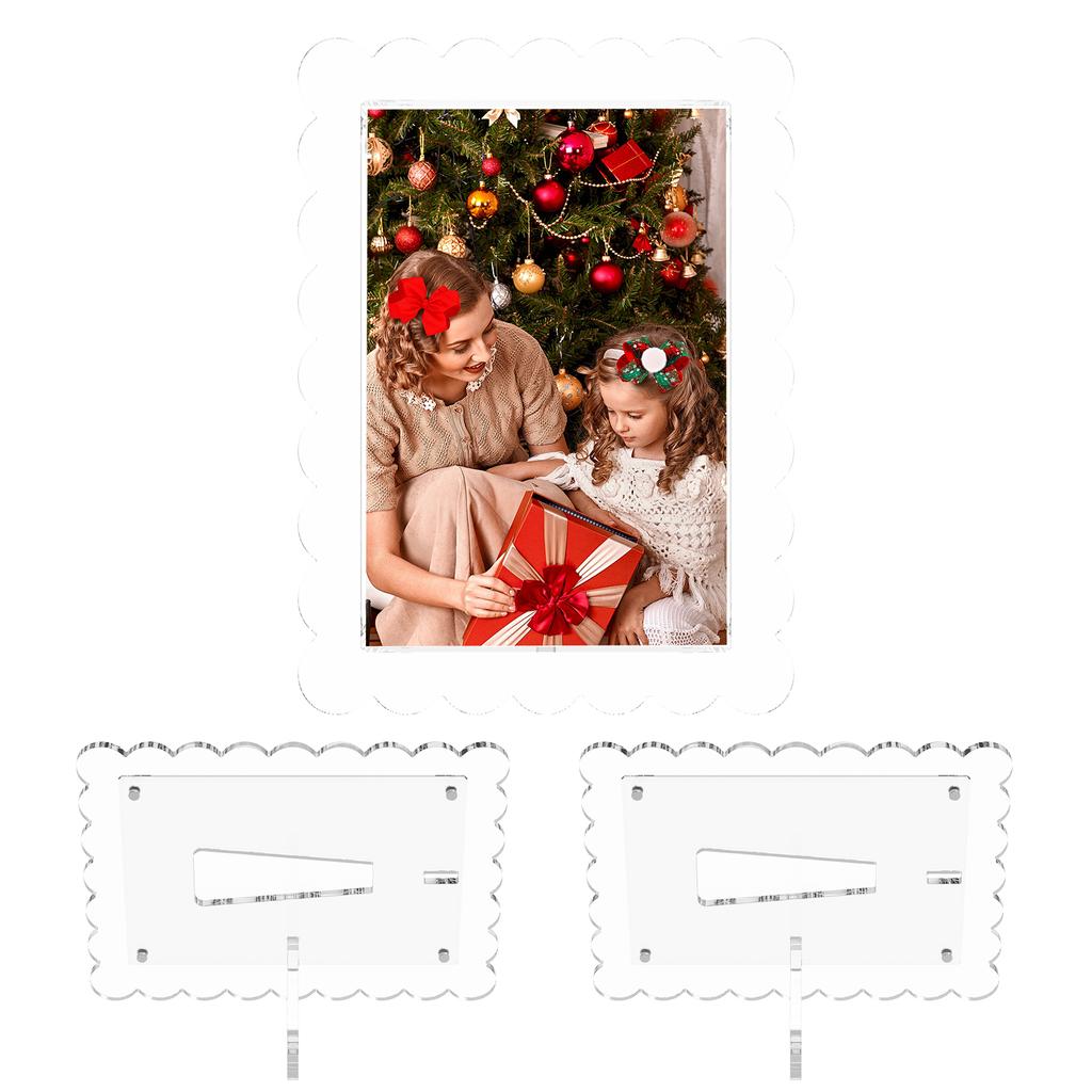 3 Pcs Magnetic Photo Frames with Stand Acrylic Scalloped Picture Frame Clear Magnetic Photo Frame Multifunctional Magnet Picture