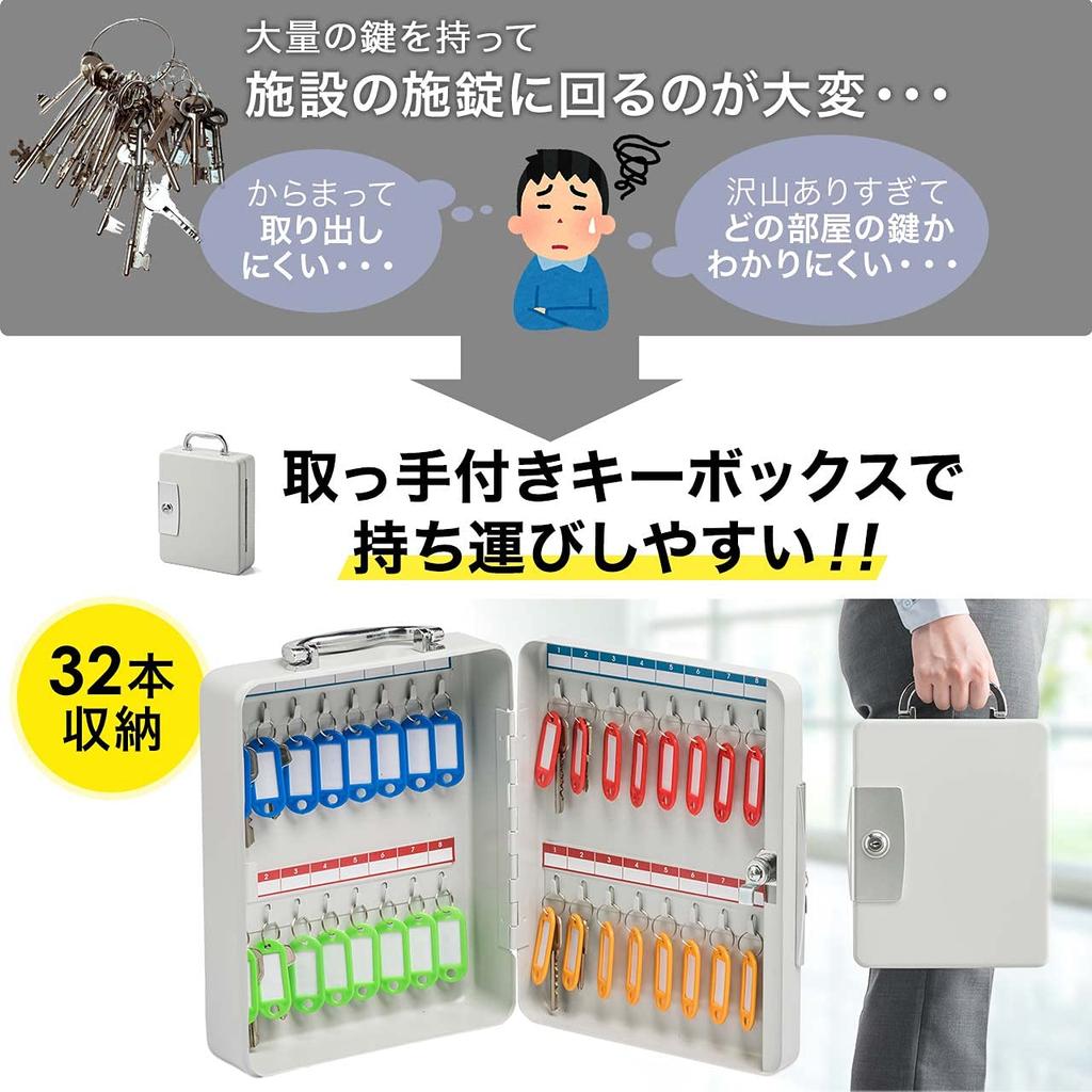 Sanwa Direct Key Box, 32 Keys, Wall-Mounted, with Handle, Tag Included, 200-SL059