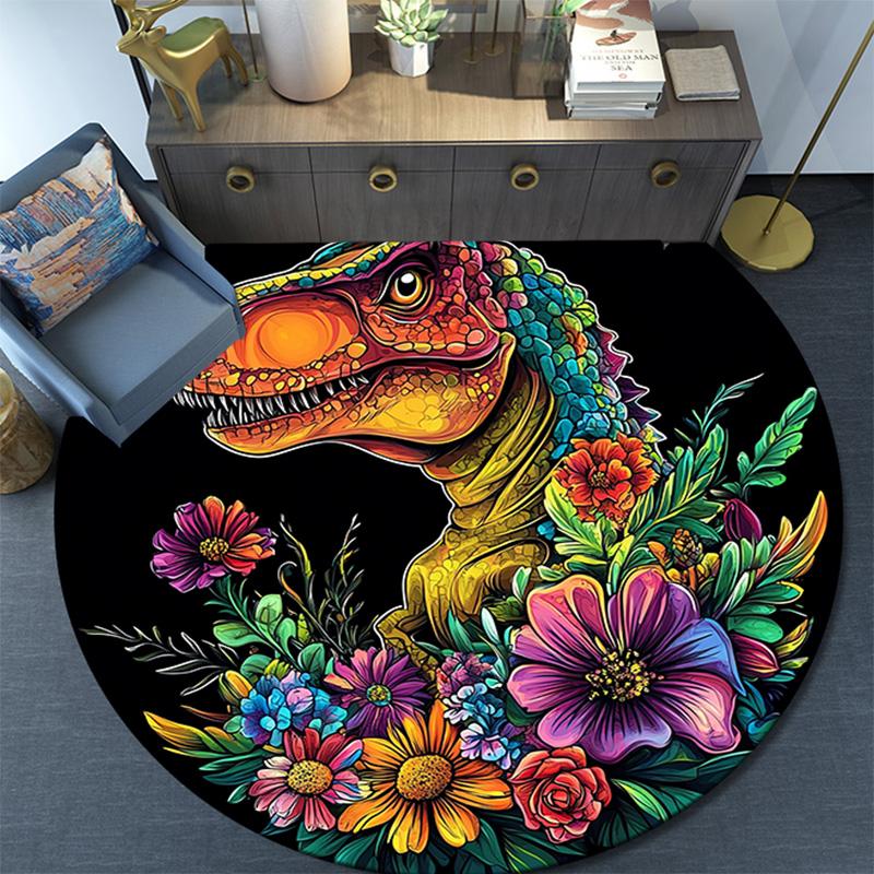 Colorful Dinosaur Round Area Rug,Carpet Rug for Living Room Bedroom Sofa Playroom Decor,Non-slip Floor Mat
