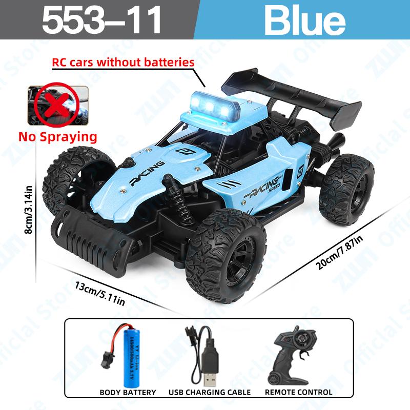ZWN 1:18 2.4G RC Car With LED Light Alloy Light Spray 2WD Off-road Remote Control Climbing Vehicle Outdoor Cars Toy Gift for Kid