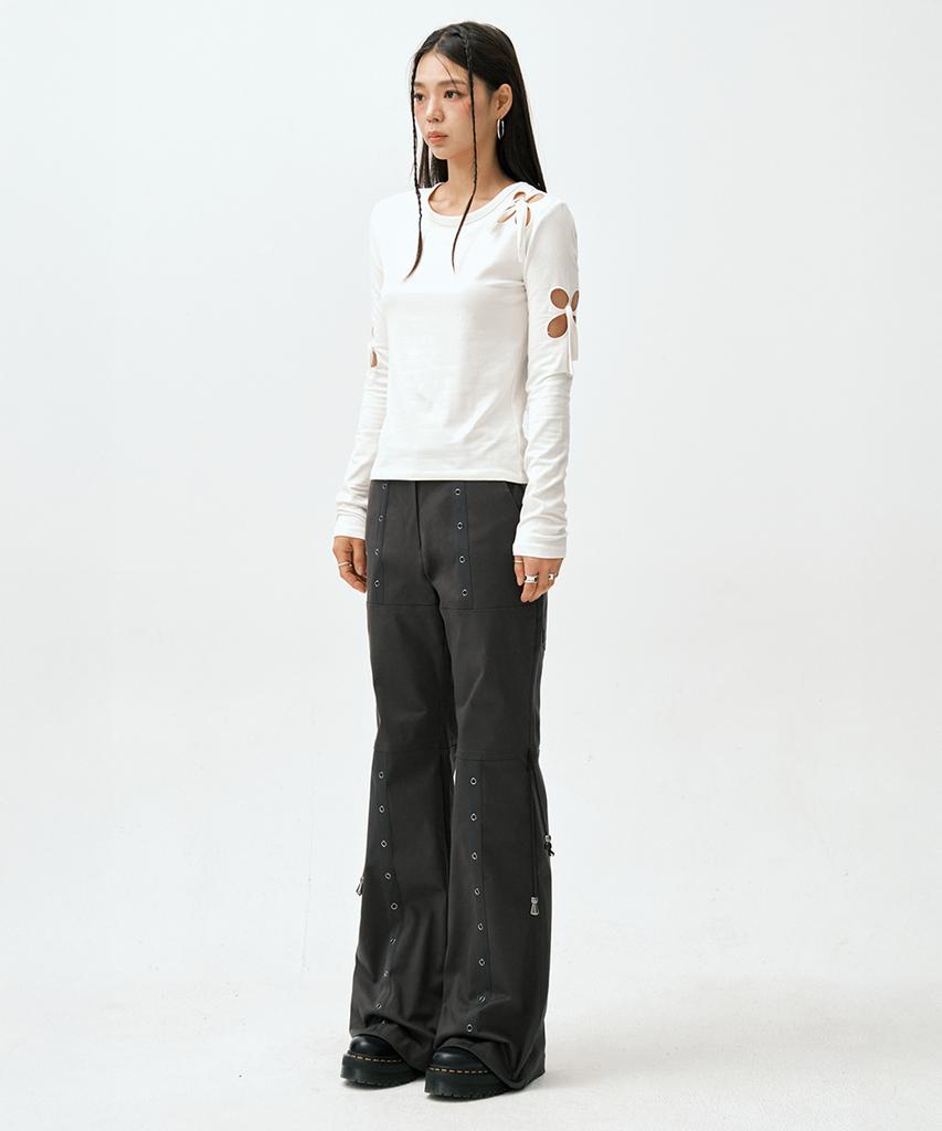 Soleubi Eyelet String Bootcut Pants / Charcoal