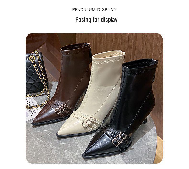 Women's Pointed Toe Stiletto Ankle Boots: Autumn/Winter 2025 - Zipper, Elastic, Versatile, High Heel, Short Tube Design.