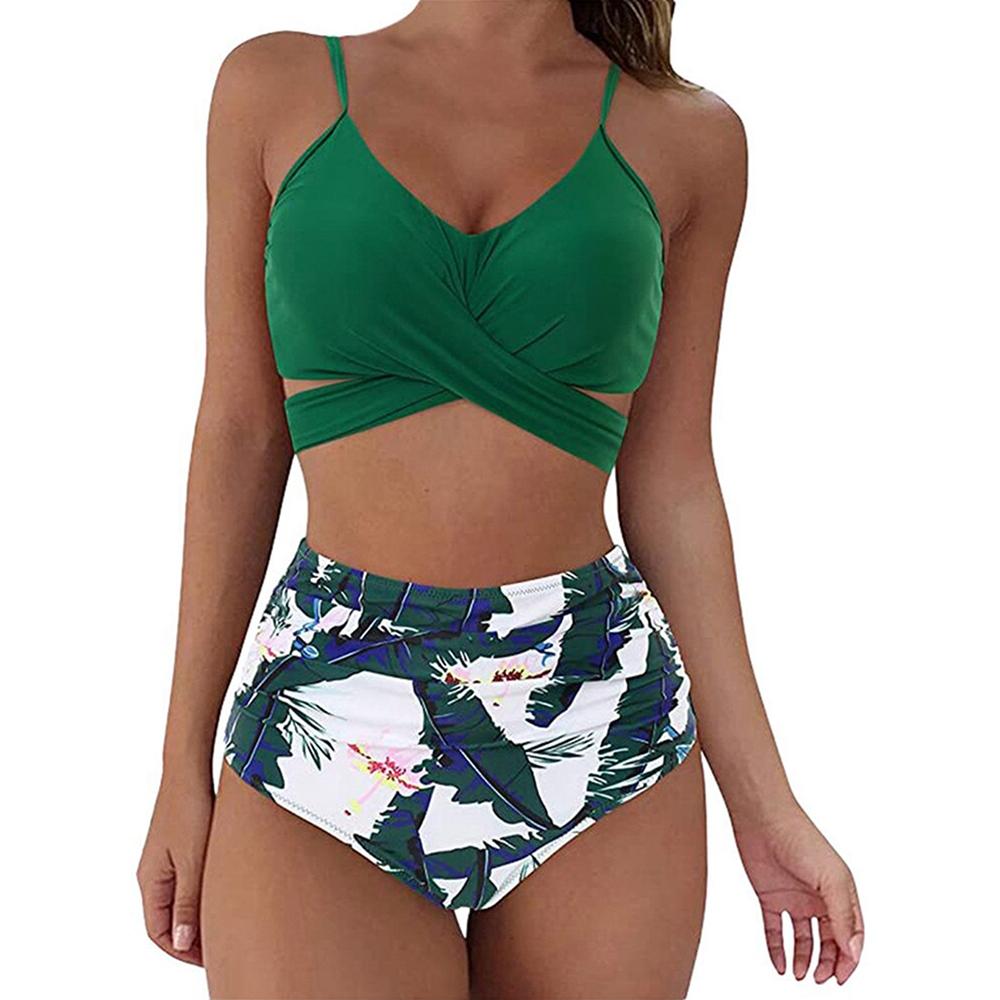 Hot 12 Colors Women Slim Bikini Sets High Waisted Sexy Swimwear 2 Pieces 2026 Solid/Floral Ruched Brazilian Swimsuit Cross Front
