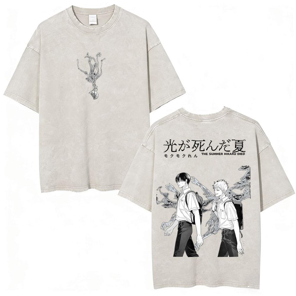 Vintage Washed Anime The Summer Hikaru Died TShirt Hikaru Yoshiki Fashion Harajuku Tshirts Mens Women Cotton Casual T Shirts