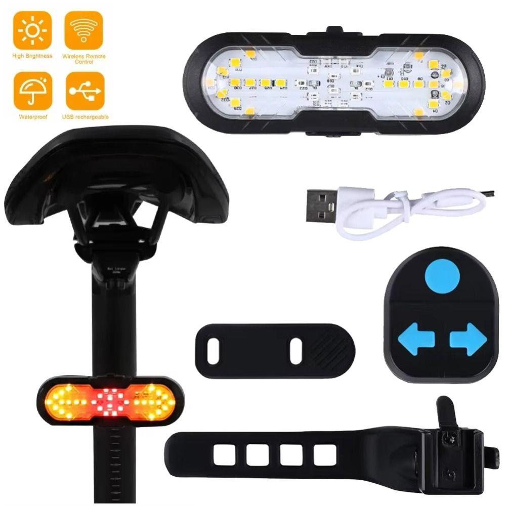 Wireless Remote Control Warning Bike Lights Waterproof Cycling Back Safety Lamp MTB