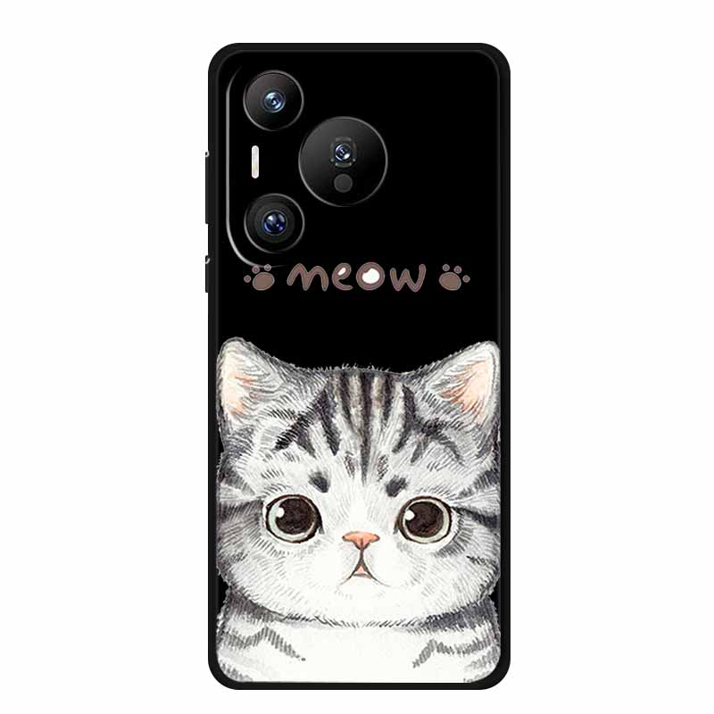 Black Silicone Case For Huawei Pura 70 Pro Case Cartoon Cat Soft Back Cover For Honor 400 Pro 5G Phone Case 400Pro Coque Funda