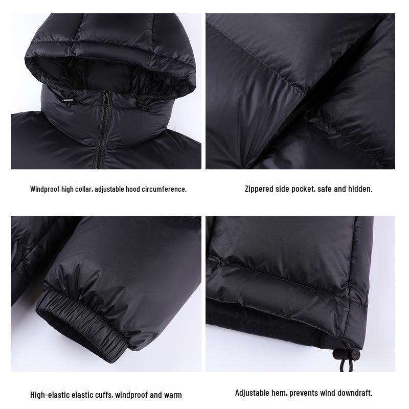 Men's Black Hooded Thickened Down Jacket - 90% White Duck Down, Teflon-Coated, Winter 2024 Edition