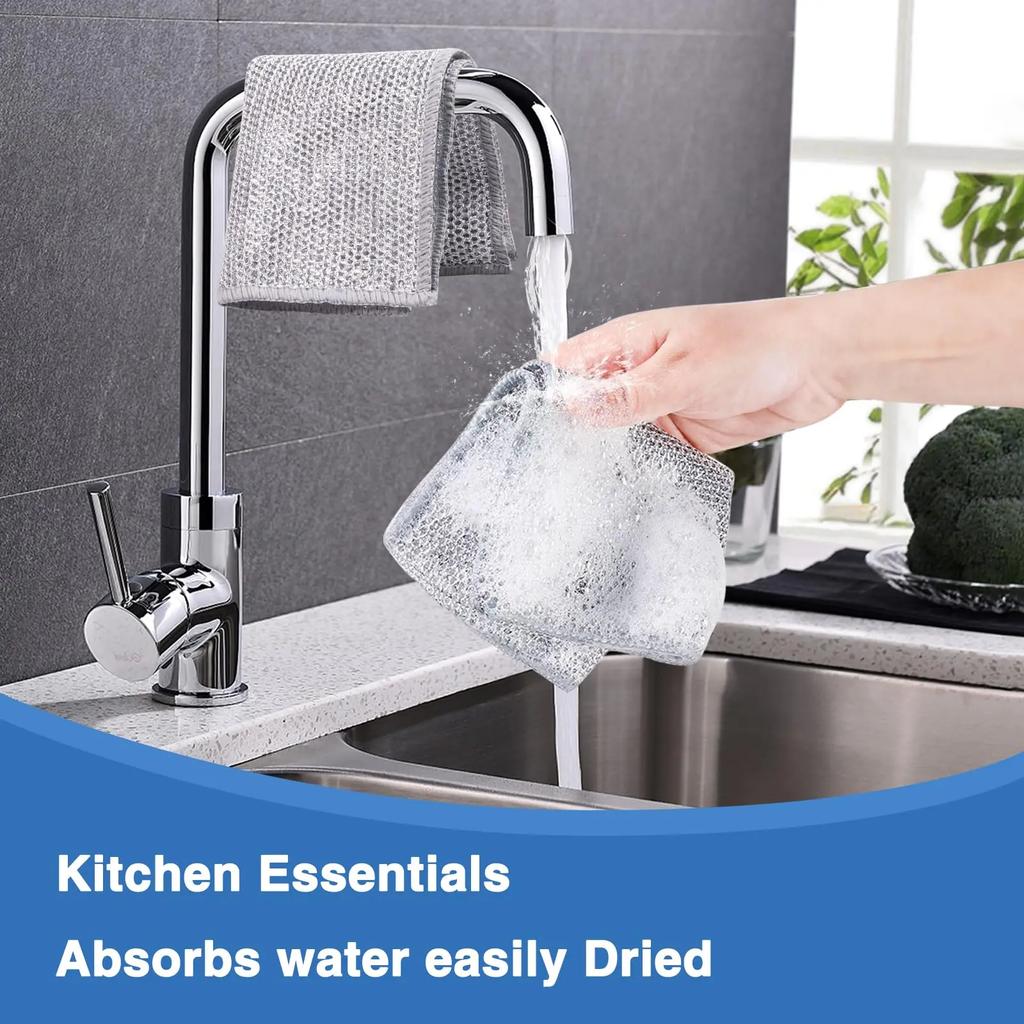 Thickened Steel Wire Cleaning Cloth Non-Scratch Double-layer Iron Microfiber Mesh Dishrag Washing Pot Rags Kitchen Towel