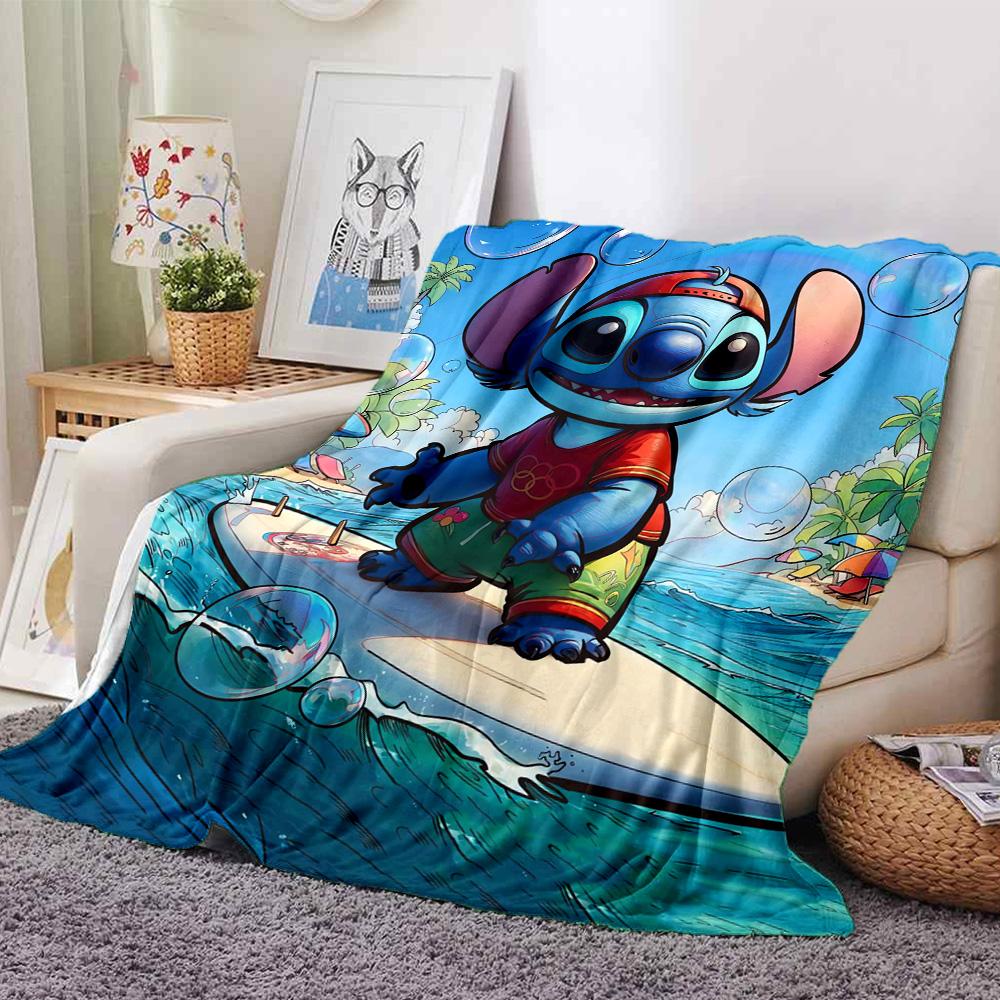 Stitch Island Adventure Flannel Blanket Super Soft Warm Cozy Blanket For Sofa Bed Office Travel Allseason Home Decor Gift