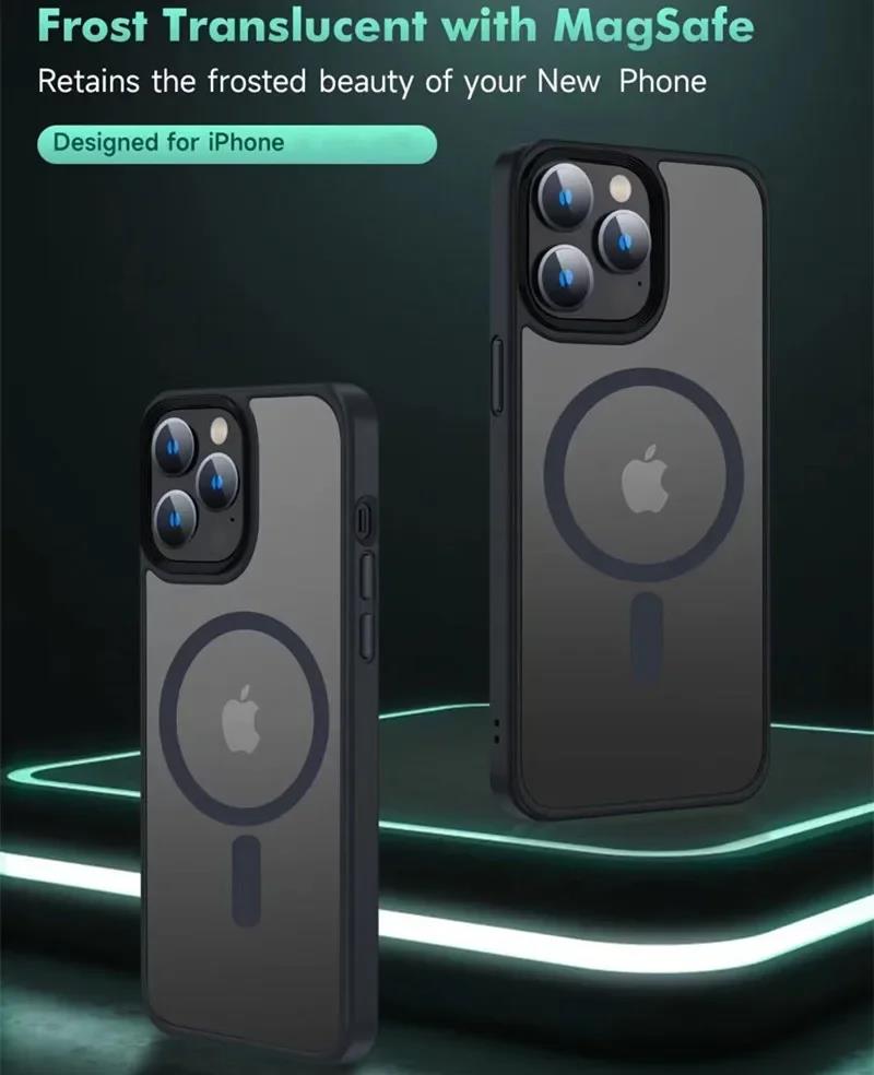 Shockproof Matte Transparent Phone Case For iPhone 15 13 14 12 11 Pro Max 14 Plus For Magsafe  Magnetic Wireless Charging Cover