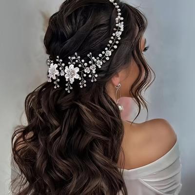 1pc Elegant Bridal Pearl Headband Enchanted Fairy-Inspired Zinc Alloy with Crystal & Floral Accents Perfect for Weddings & Beach Vacations