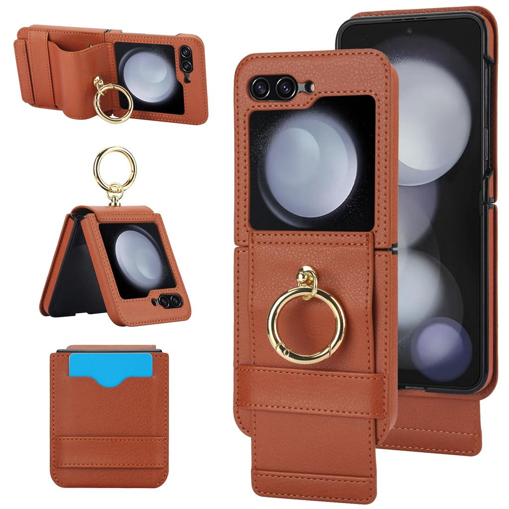 Ring Holder Cards Solt Wallet Leather Case For Samsung Galaxy Z Flip 5 4 3 5G Wristband Case Flip4 Flip3 Stand Shockproof Cover