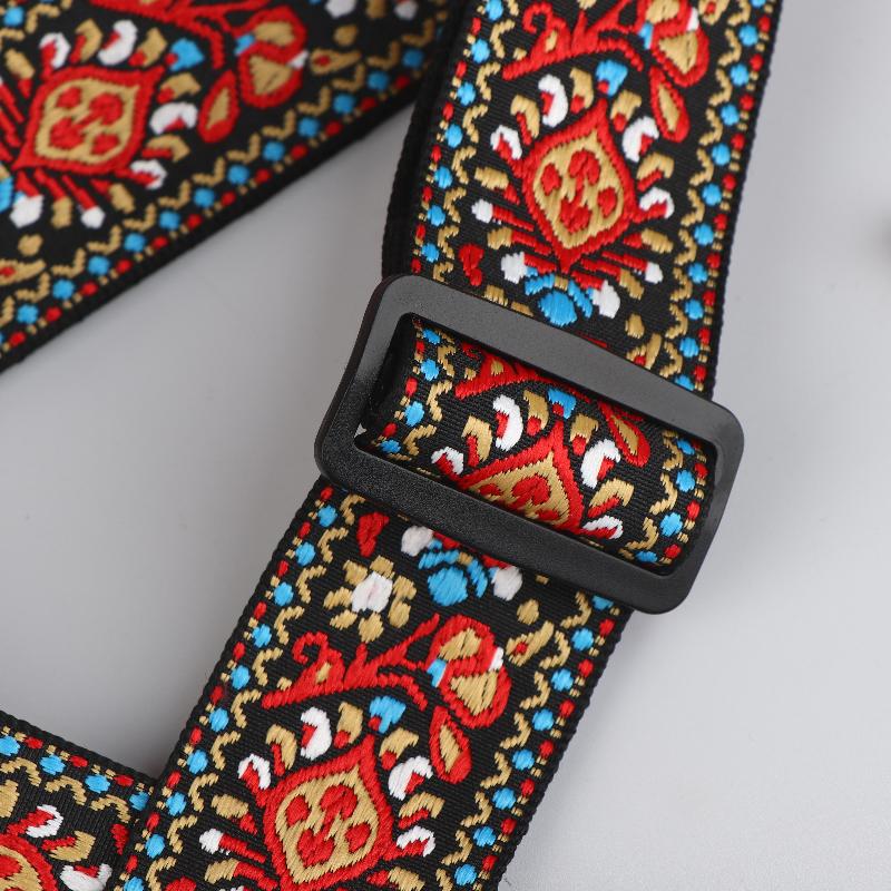 Guitar Strap Bass Cotton Leather Embroidery Straps Adjustable Neck Strap Electric Acoustic Guitar Bass Accessories