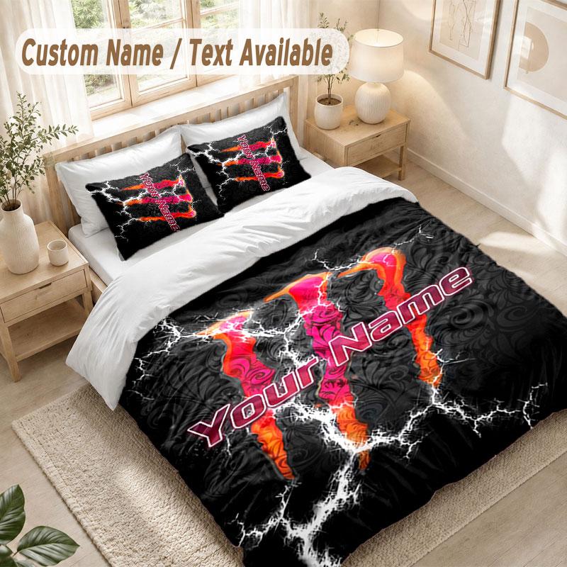 Custom Name Bedding Set 3 PiecesMonster Energy Print Duvet Cover + 2 Pillowcases Soft Bed Decor