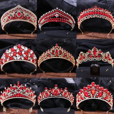 Barock Vintage Rot Kristall Krone Braut Tiara Für Frauen Hochzeit Neue Elegante Prinzessin Kopfschmuck Haar Schmuck Zubehör
