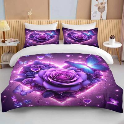 Neon Romantic Butterfly Roses Print Bedding Set Duvet Cover 1 Duvet Cover 2 Pillowcases Adult and Children Bedding Set Luxury