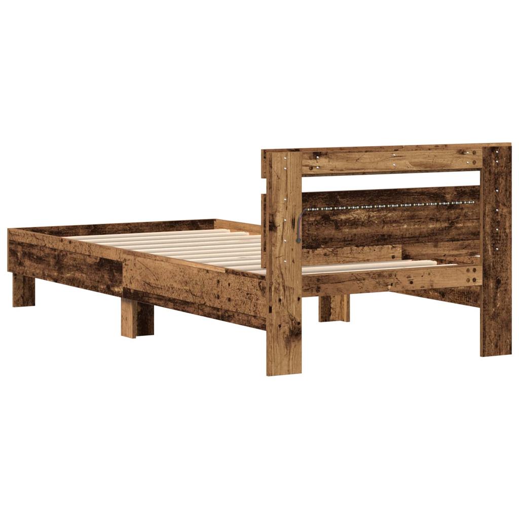 LED Bed Frame with Reclaimed Wood Look 75 x 190 cm Engineered Wood