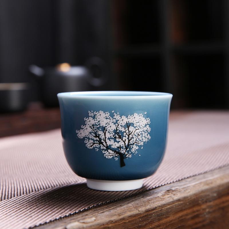 NEW TikTok Same Style -Changing Camellia Kung Fu Tea Set Tasting Glaze Color Ge Kiln Master Cup Female Factory Wholesal