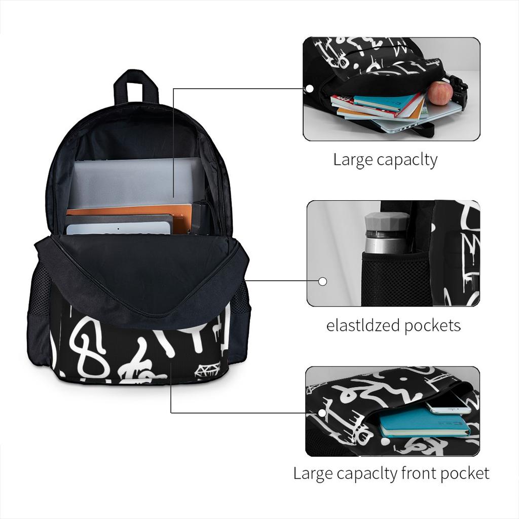 Schwarz-Weiß Graffiti Rucksack Abstraktes Symbol Neuheit Rucksäcke Damen Herren Universität Langlebig Schulrucksäcke Design Rucksack