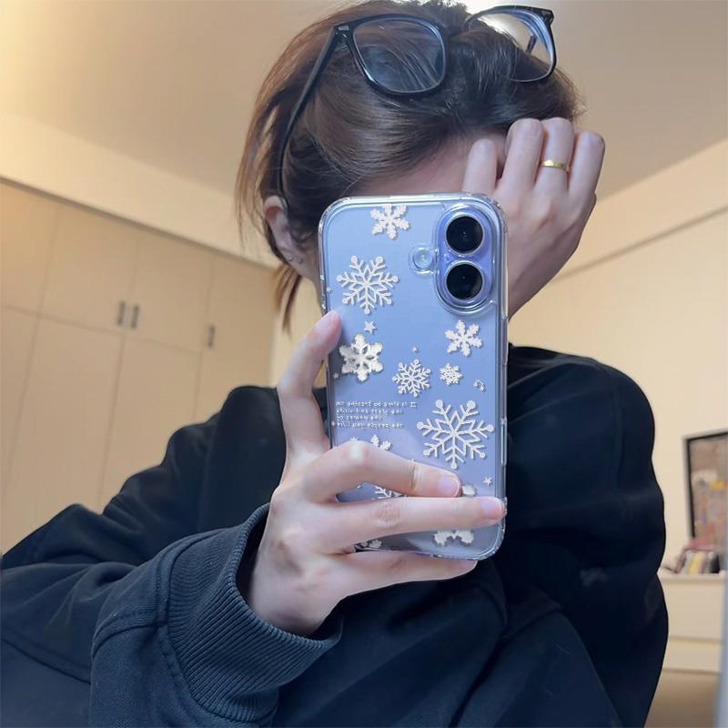 ins Winter Snowflake Applicable Apple 16/17Promax Mobile Phone Case IP15 Transparent 14 Niche 13 Space Case 12