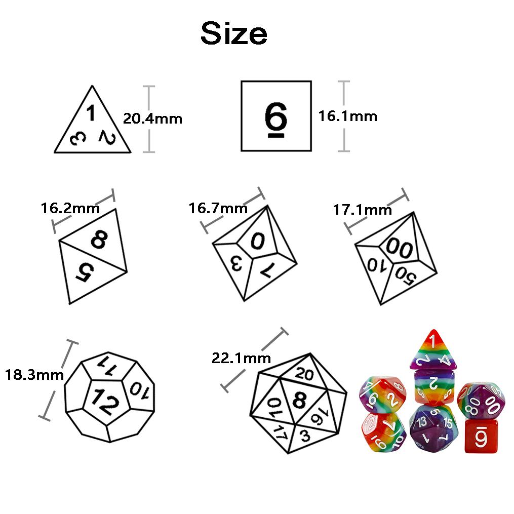 Dice Multi Color Cube Plastic 7 Piece Set for RPG Fun Party Board Game High Quality Durable Construction Stylish Design Practical Daily Use