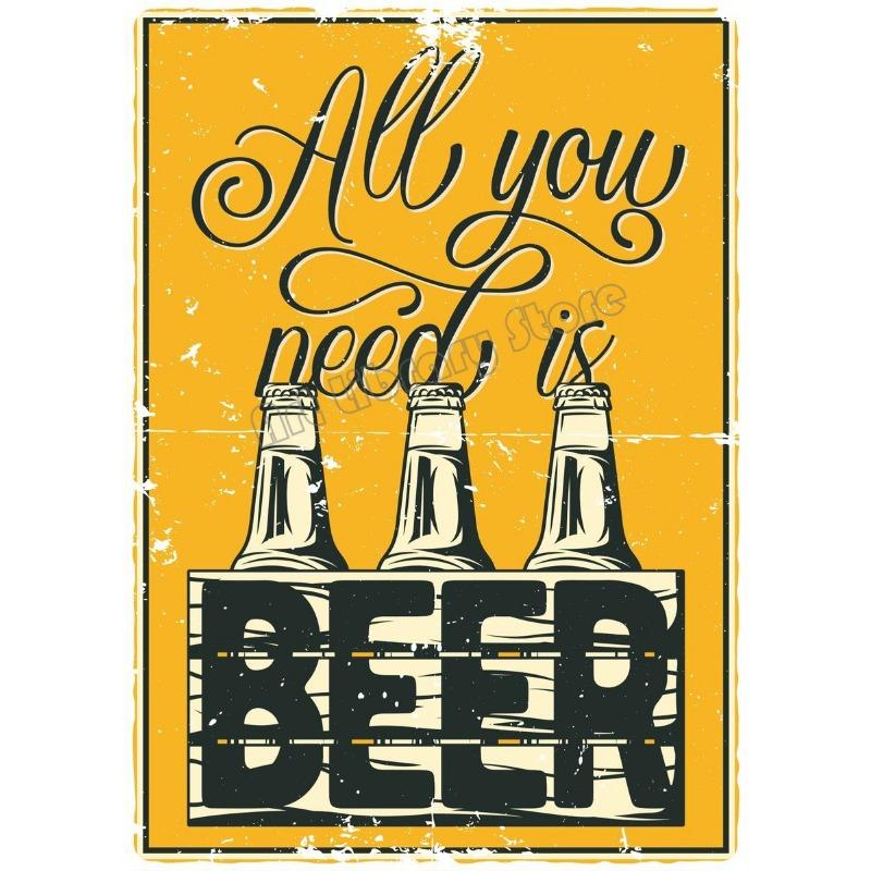 Poster Vintage Bevi Birra Fredda "Tutto Ciò di Cui Hai Bisogno è Birra" Citazioni Pittura su Tela Immagini Wall Art Decorazione per Casa Bar Caffè Club Cucina