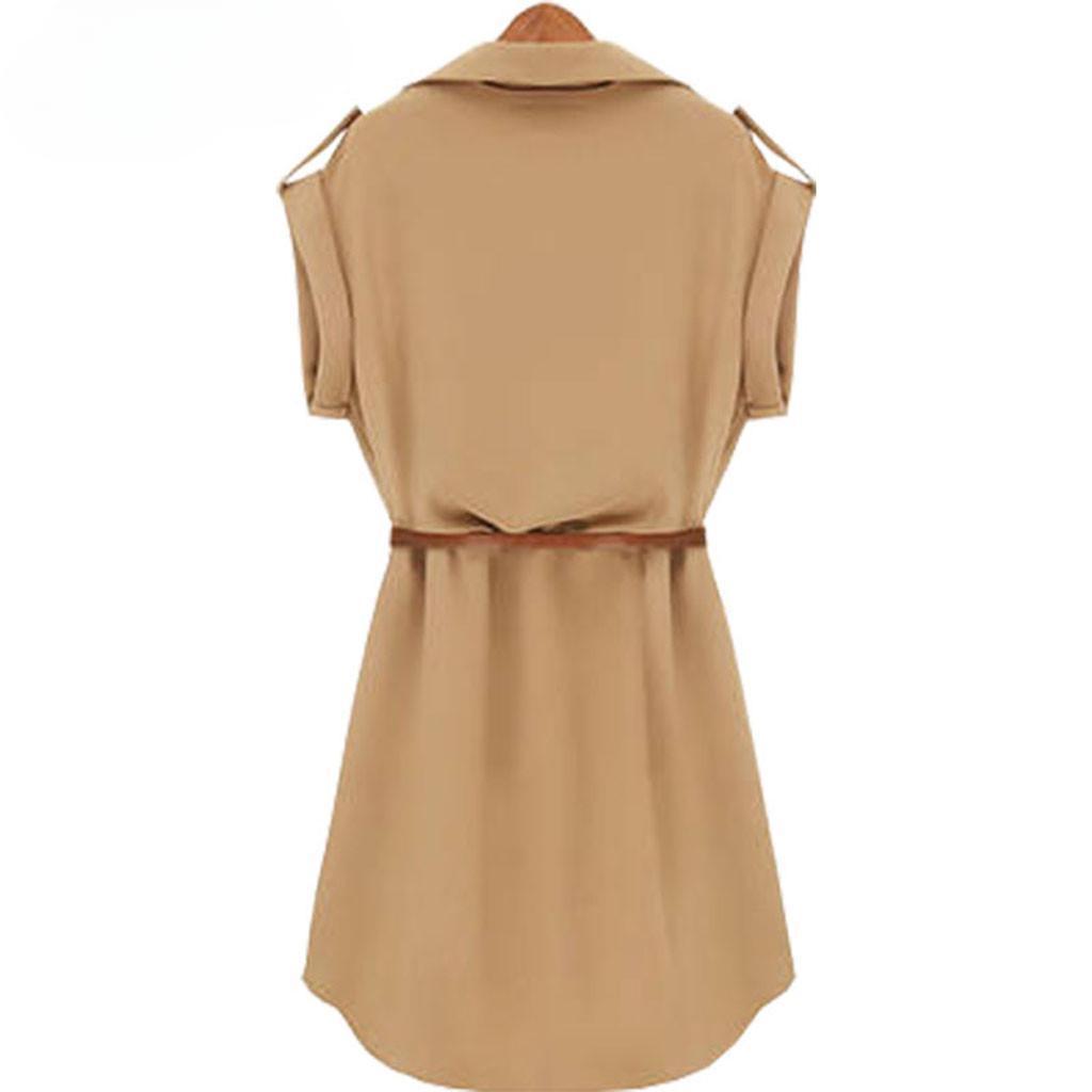 Women Fashion Casual Summer Loose Short Sleeve Belt Dress