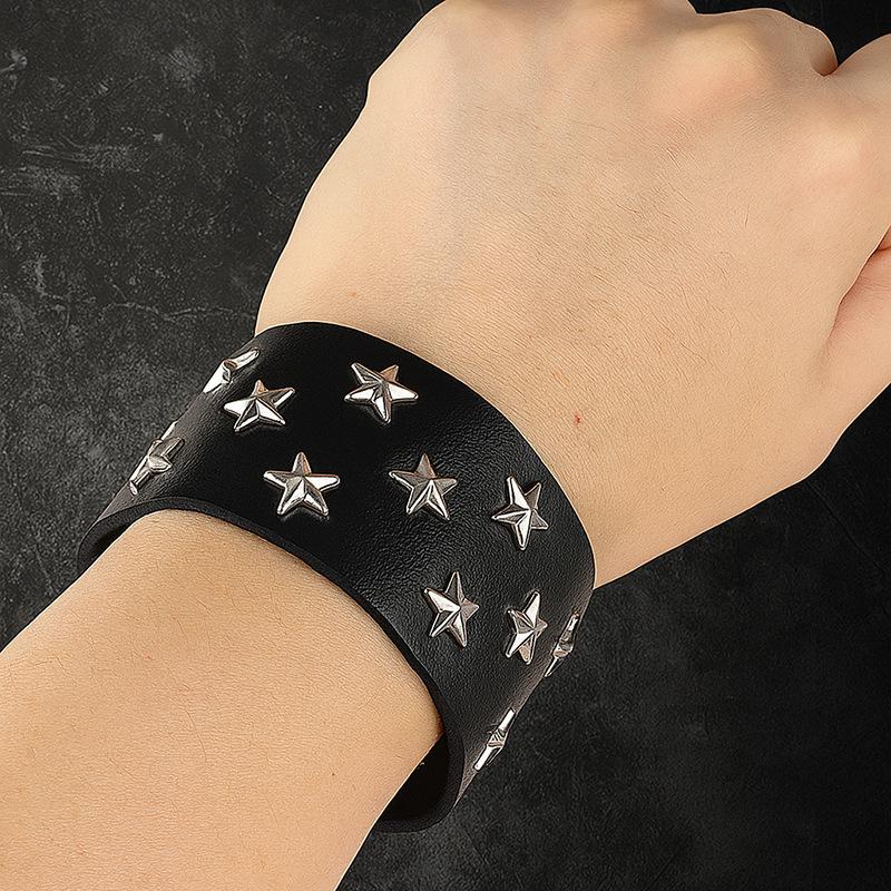 Punk Gotický Pu Kožený Náramek na Zápěstí Individualita Rock And Roll Pentagram Nastavitelný Náramek na Zápěstí Pro Muže Ženy