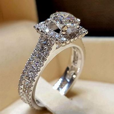 Fashion Zircon Engagement Ring Women'S, Square Round Diamond Zircon Ring