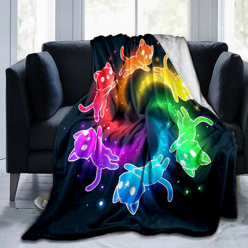 1pc Six Colorful Cute Kittens Blanket Home Decorative Throw Gift, Living Room, Travel, Camping, Car Blankets
