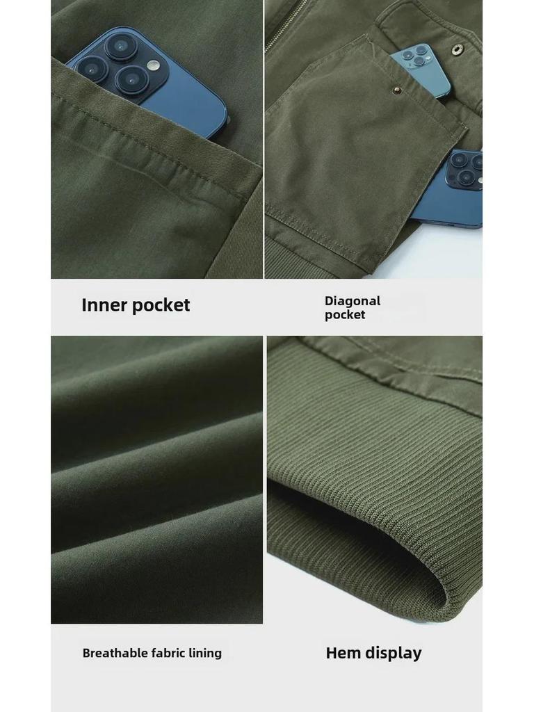 Męska Wiosenno-Jesienna Moda Odzież Robocza Kurtka Baseballowa Typu Pilotka - Duży Rozmiar Casualowa