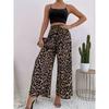 Women's Fashion Classic Leopard Print Stretch Waist Loose and Drapey Comfortable Casual Wide Leg Pants