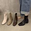 High Heel Square Head Elastic Skinny French Short Boots Women's Shoes Season Brown Martin Boots Single Boots