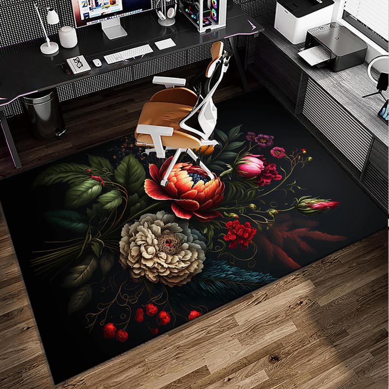 Elegant Floral Still Life Office Rug Chair Mat, Entryway Carpet, Suitable for Front Door, Bedroom, Living Room, Desk, Holiday Gift