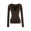 Damen V-Ausschnitt Langarm Spitze Besatz Oberteil Figurbetont Unifarben Lässig Sexy Pullover