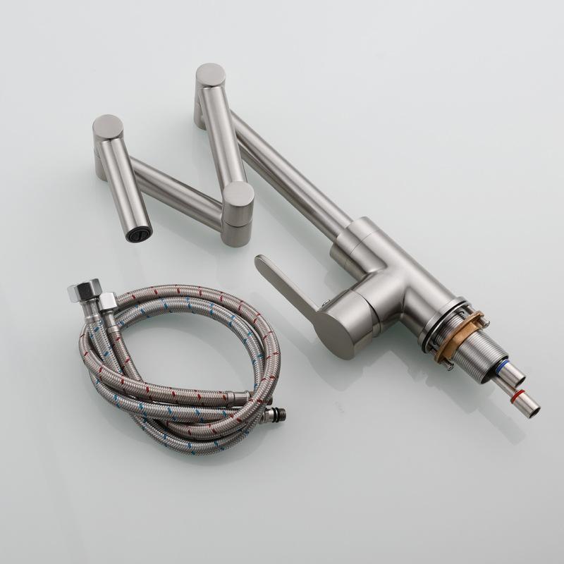 Brass Nickel Folding Kitchen Sink Faucet Retractable Rotary Hot And Cold Mixed Water Faucet Deck Mounted Wash Basin Sink Tap