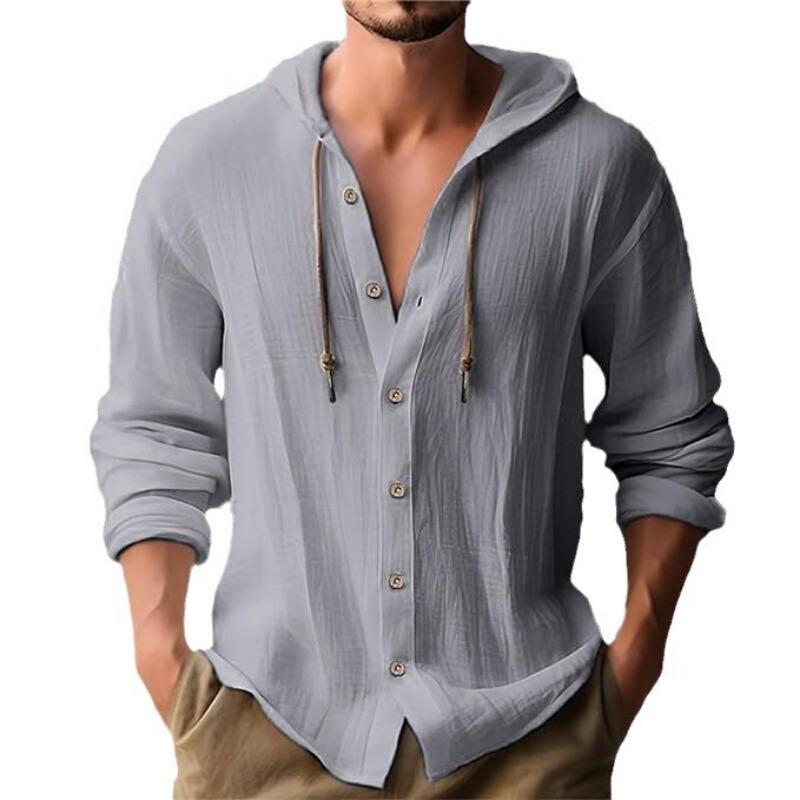 Men Solid Hooded Long Sleeve Loose Casual Breathable Quick Dry Shirt