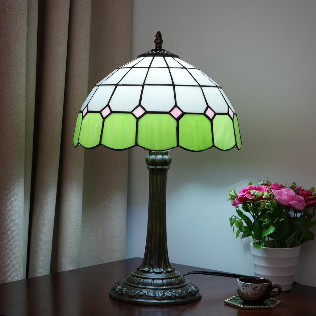 Yellow Peacock Tail Style Stained Glass Table Lamp Vintage Handmade Reading Lamp for Living Room Home Office Decor Light