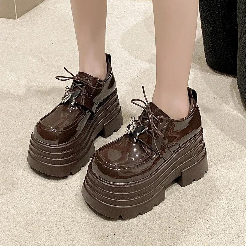 Fashion 10CM Patent Leather Chunky Heels Pumps 2025 Spring Autumn Ankle Boots Mary Jane Chunky Heels Buckle Platform Shoes Girls' shoes