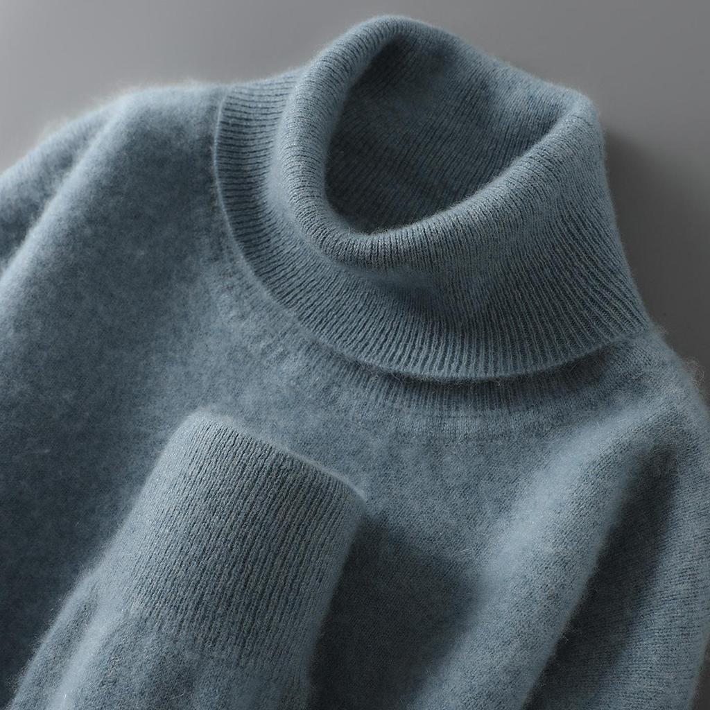 100% Pure Wool Men's High Neck Loose Knit Cashmere Sweater - Autumn/Winter Pullover Sweater