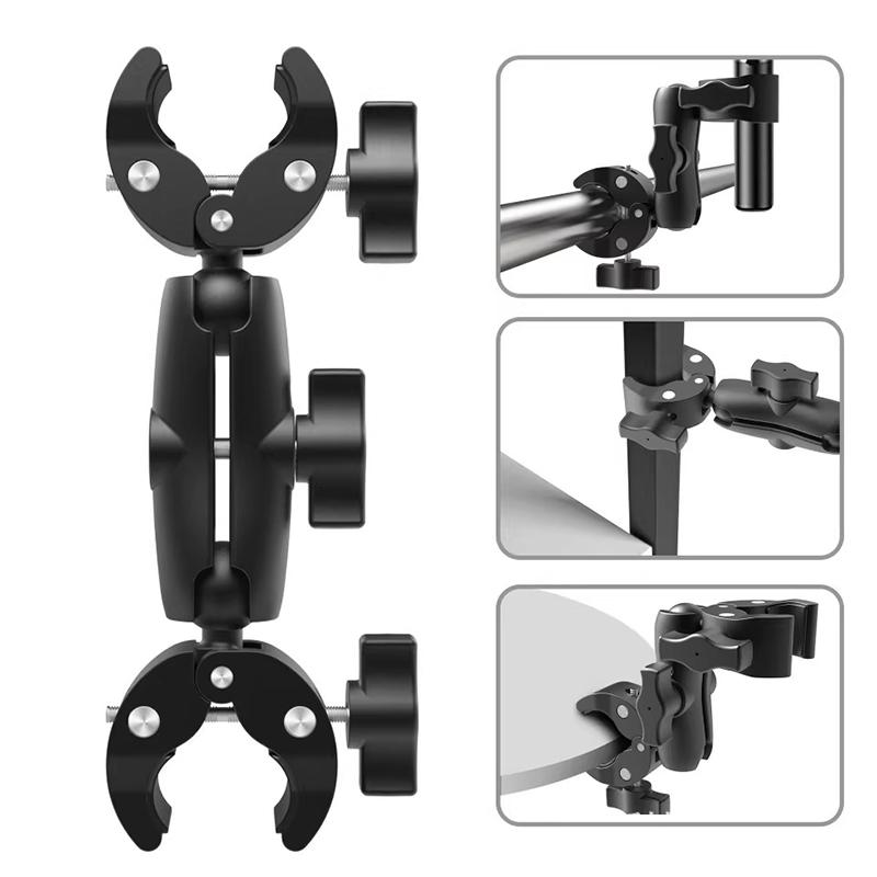 Double Clamp Camera Mount Clip Camera Crab Clamp Motorcycle Handlebar Clip Holder For Gopro Hero Insta360 DJI Camera Accessories