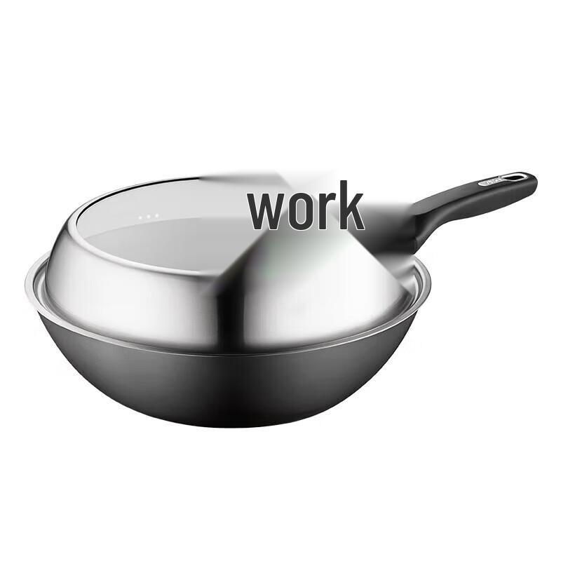 ASD Non-stick Cast Iron Flat Bottom Wok with Lid, 32cm